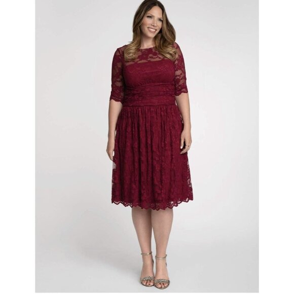 Kiyonna Womens Dress Lace Red Burgundy Maroon Christmas Holiday Plus Size 3X - Picture 1 of 12